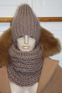 KOMPLET CZAPKA golf RĘKODZIEŁO MOHER kawa z mlekiem