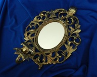 PIĘKNY ŚWIECZNIK 1 jedno ramienny z lusterkiem MOSIĄDZ