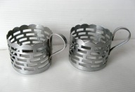 Polskie KOSZYCZKI uchwyty do SZKLANEK dla PARY ala ARTDECO w CEGIEŁKI 1960