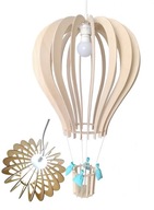 Lampa sufitowa balon abażur drewniany do pokoju dziecka 3D biała oprawa