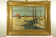 PRZEDWOJENNY SYGNOWANY OBRAZ PEJZAŻ OLEJNY NA PŁÓTNIE RAMA