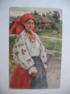ZAGINIONY ŚWIAT WIEJSKA DZIEWCZYNA CHATA przedwojenna POCZTÓWKA