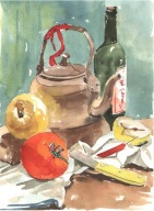 = Obraz =martwa natura=akwarela=owoce=