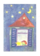 Pocztówka - Dziewczynka w oknie i gwiazdka z nieba
