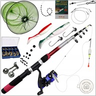Uzbrojony ZESTAW WĘDKARSKI Kompletny WĘDKA KOŁOWROTEK PRZYPONY + GRATISY
