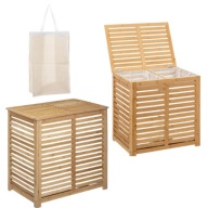 KOSZ NA PRANIE BIELIZNĘ DREWNIANY DUŻY DWUKOMOROWY BIELIZNĘ 2-KOMOROWY 100L