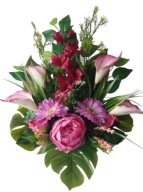 Bukiet cmentarz kalie gerbery piwonia malina