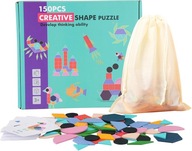 Puzzle dla dzieci drewniane montessori geometryczne kreatywne 150szt