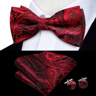 Zestaw Męski Muszka, Poszetka I Spinki Do Mankietów czerwony burgundowy