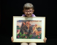 Unikatowy obraz haftowany koralikami – Lew i Lwica SOSW dla WOŚP