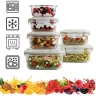 6x SZKLANE POJEMNIKI NA ŻYWNOŚĆ Z POKRYWKĄ ŻAROODPORNE LUNCHBOX SZCZELNE