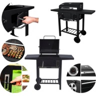 GRILL WĘGLOWY OGRODOWY DUŻY PROSTOKĄTNY Z TERMOMETREM PÓŁKAMI POPIELNIKIEM