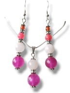 KRAGJ02 Komplet kolczyki zawieszka kamienie KWARC RÓŻOWY AGAT JADEIT