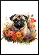 A2 PLAKAT PIES W KWIATACH RASA MOPS