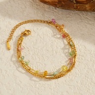 Bransoletka damska złota z kolorowymi kamyczkami stal nierdzewna CLS54