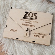 Drewniane Pudełko Koperta NA PIENIĄDZE kartka EMERYTURA na emeryturę ZUS