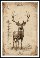 A2 PLAKAT RYSUNEK SZKIC VINTAGE RETRO JELEŃ JELONEK