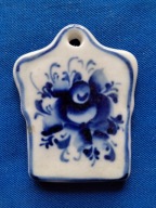 Gżel Gzhel - deseczka miniaturka porcelana 6,5x5 cm - kobalt XX w.