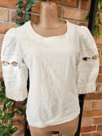 C&A Landhaus koszula bluzka boho folk bufki szerokie rękawy bawełna 38-40