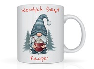 Kubek świąteczny z nadrukiem GNOMA imię na prezent MIKOŁAJKI 330 ml