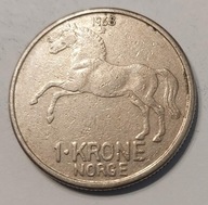 NORWEGIA - 1 KORONA 1968 - KOŃ