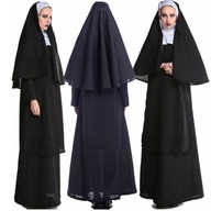 STRÓJ NA HALLOWEEN ZAKONNICA PRZEBRANIE ZAKONNICY CZARNY HABIT KOSTIUM r.L