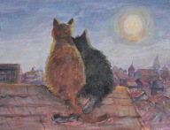 Kocie spotkanie zawsze razem Akwarela Sabina Salamon 33x25