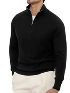 Męski Sweter Quarter Zip Old Money – Kołnierz Stójka - Czarny