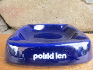 Kobaltowa Popielniczka Reklamowa_POLSKI LEN__PRUSZKÓW PRL
