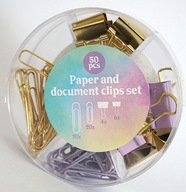 Zestaw spinaczy i klipsów do dokumentów, 50 elementów, złote, fioletowe