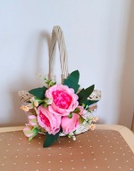 Koszyk wielkanocny z polskiej wybielanej wikliny- zdobiony kwiatami