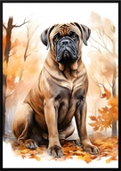 A2 59,4x42 PLAKAT OBRAZ PIES BULLMASTIFF JESIEŃ AKWARELA, NA PREZENT ...