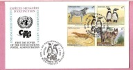 ONZ Wien 1993 FDC czwórka, fauna zagrożona,wilk, zebra, waran, pingwin,Mi7€