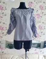 WYGODNA BLUZKA DŁUGIM RĘKAWEM MARSZCZONA SZARA ściągacz bawełniana vintage