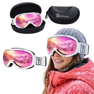 GOGLE NARCIARSKIE SNOWBOARDOWE BIAŁE LUSTRZANE FILTR UV NA OKULARY DAMSKIE