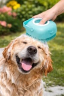 Szczotka silikonowa Yoka z dozownikiem dla psa i kota niebieska L