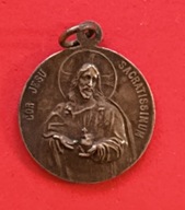 Piękny stary medalik Serce Jezusa Matka Boża La Salette srebro