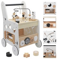 Chodzik drewniany pchacz kostka edukacyjna 6w1 sorter liczydło stolik edu