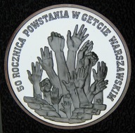 300 000 zł. 1993 r. Powstanie w Getcie. 1 uncja, Ag. 999. st. L