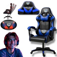 Fotel gamingowy CERLO kubełkowy niebieski z masażem pleców, regulacją, styl
