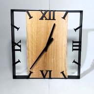 Zegar Ścienny LOFT z Dębowym Drewnem i Metalem - 40 cm Duży Cichy Elegancki