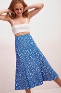 M A N G O spódnica midi niebieska wzór groszki kobaltowa kropki długa print