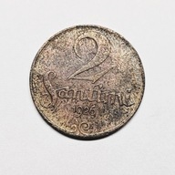 Łotewski 2 santim1 z 1926 roku. Pierwszej Republiki Łotewskiej (1922–1940).