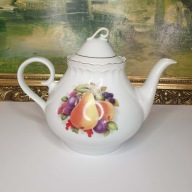 Czajnik porcelanowy Bogucice – Polska, 1L, motyw owoców, złocenia