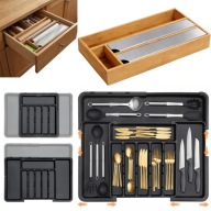 ZESTAW ORGANIZER BAMBUSOWY NA FOLIE + REGULOWANY ORGANIZER NA SZTUĆCE XXL