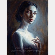 Kobieta portret tajemniczy cyber nowoczesny obraz olejny na płótnie 55x80