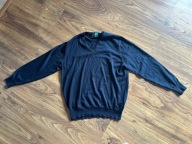 Alan Paine granatowy sweter męski serek 100% wełna