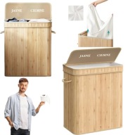 KOSZ BAMBUSOWY NA PRANIE BIELIZNĘ ZABAWKI POKRYWKA DUŻY DWUKOMOROWY 100L