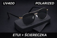 Okulary Przeciwsłoneczne Okrągłe Czarno-Złote + Etui