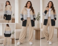 PIĘKNY WIOSENNY KOMPLET DRESOWY 3 KOLOROWY MODNY BIG SIZE 54/56/58